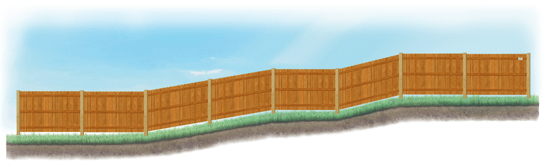 Racked Wood fence on uneven ground