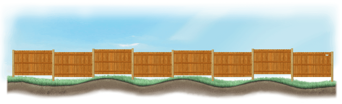 Stepped Wood fence on uneven ground
