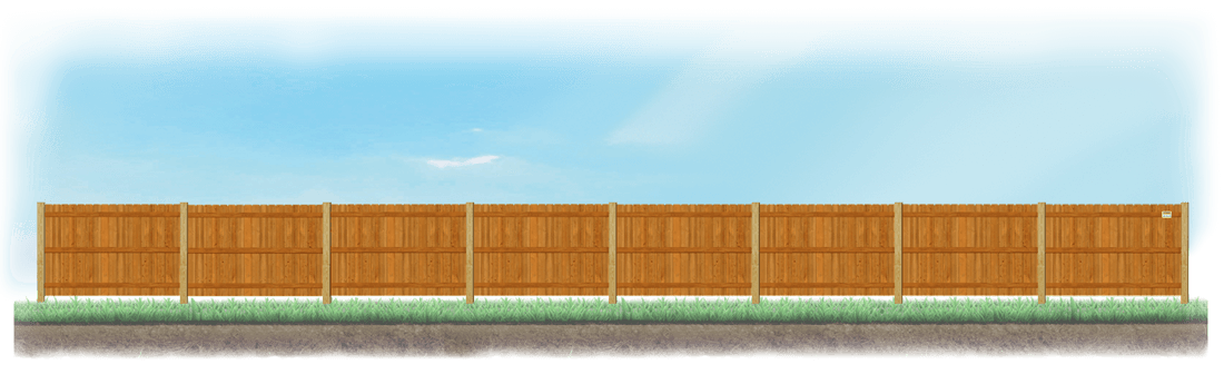 Straight Wood fence on level ground