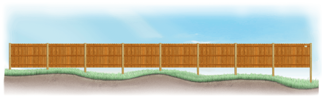Stepped Wood fence on uneven ground